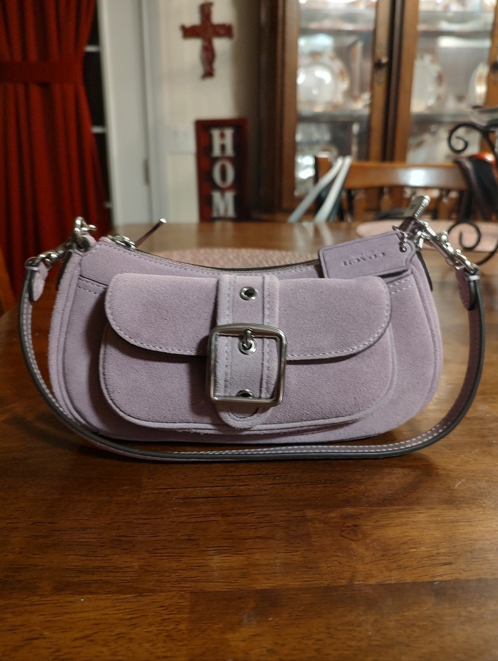 Coach Ashton Pink Suede Shoulder Bag with Front Buckle